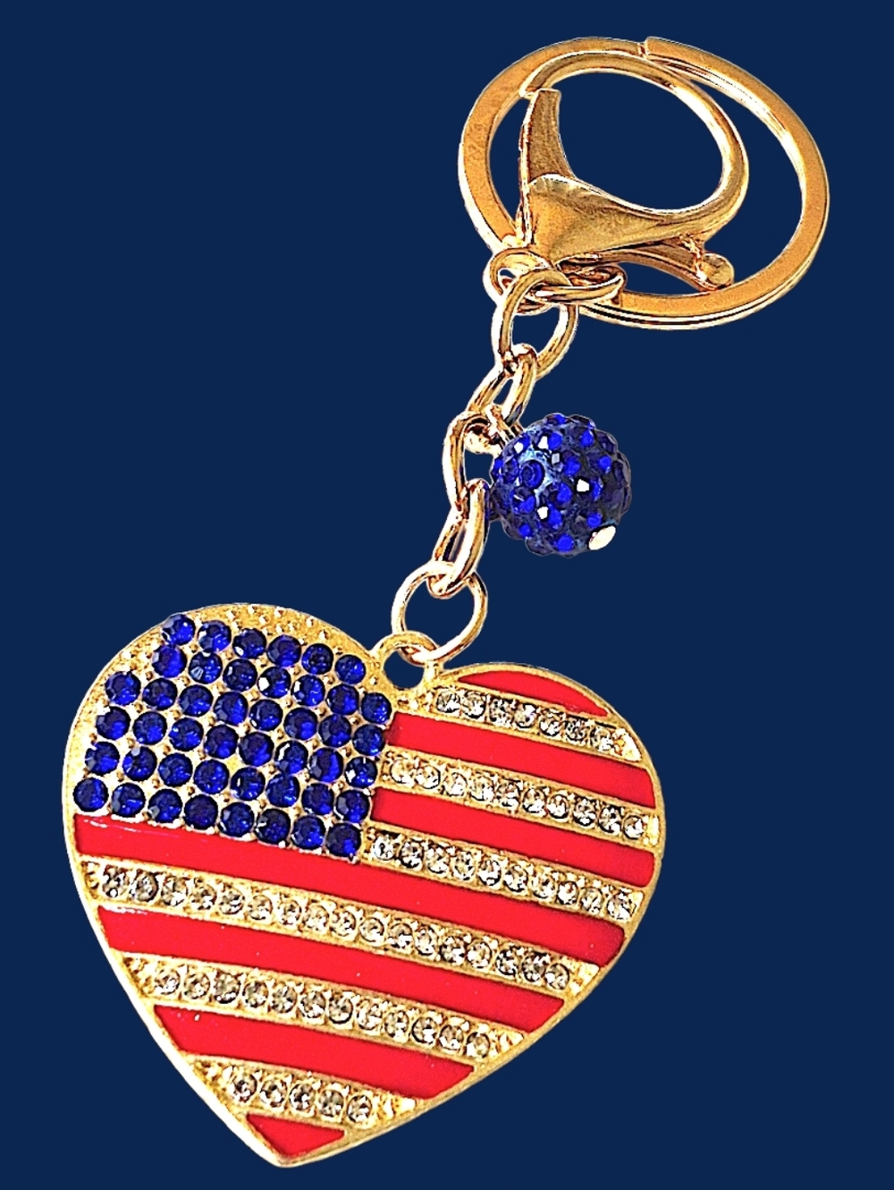 Patriotic Heart Flag Bag Charm / Keychain with Charm